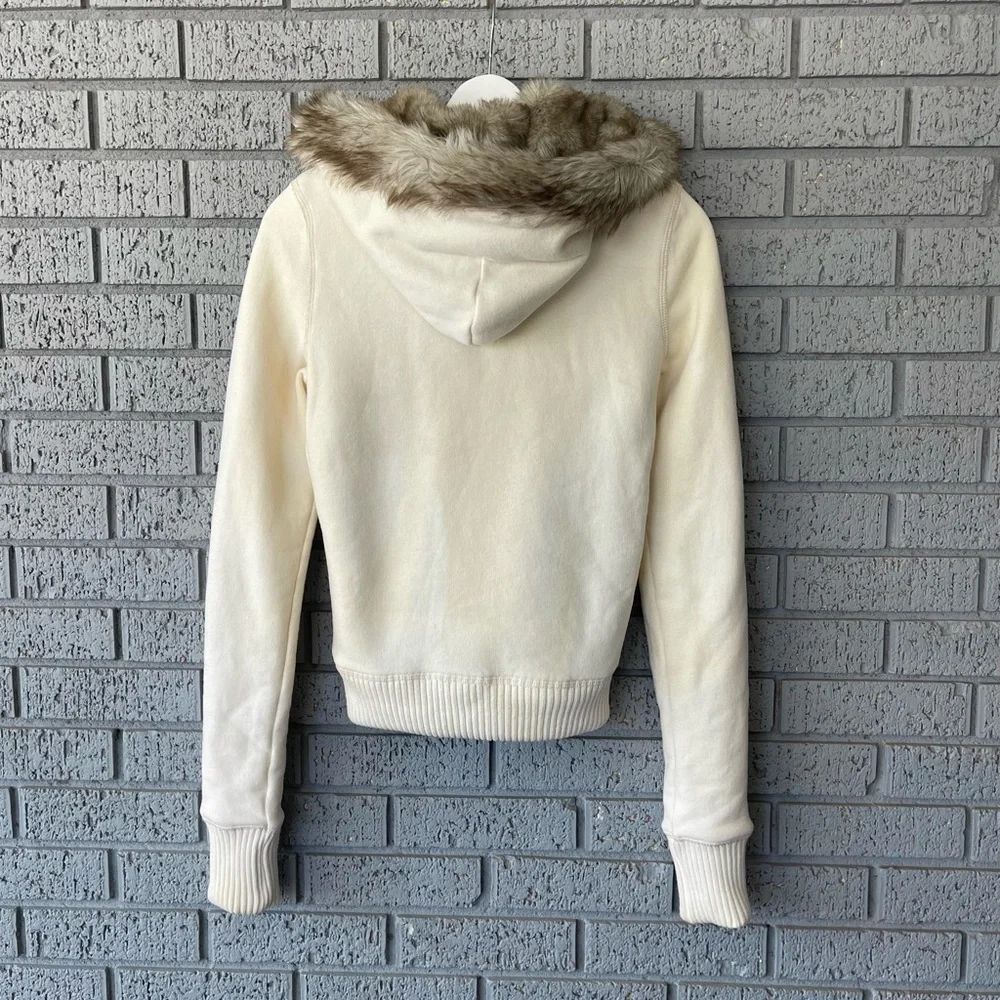 Y2K Abercrombie & Fitch Faux Fur Lined Full Zip Jacket Cream Size Medium RARE - Picture 8 of 10